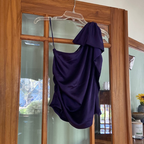 Express Satin Ruffle One Shoulder Top - Picture 5 of 5